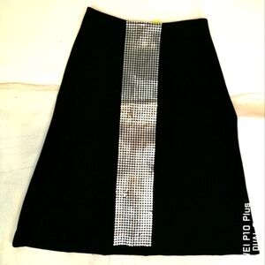 90s vintage black silver Disco embellished a-line stretch viscose skirt